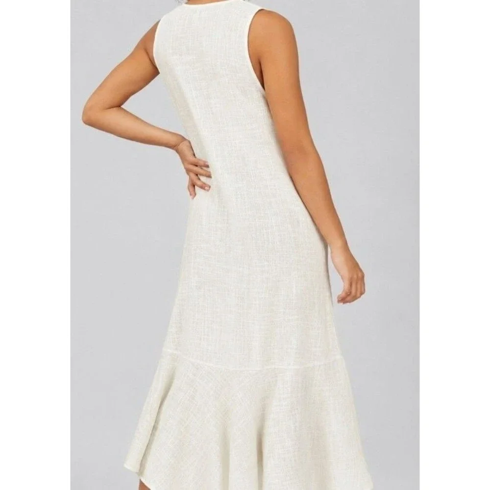 Free People White Cotton Button Front Maxi Dress Sleeveless Size Medium Boho